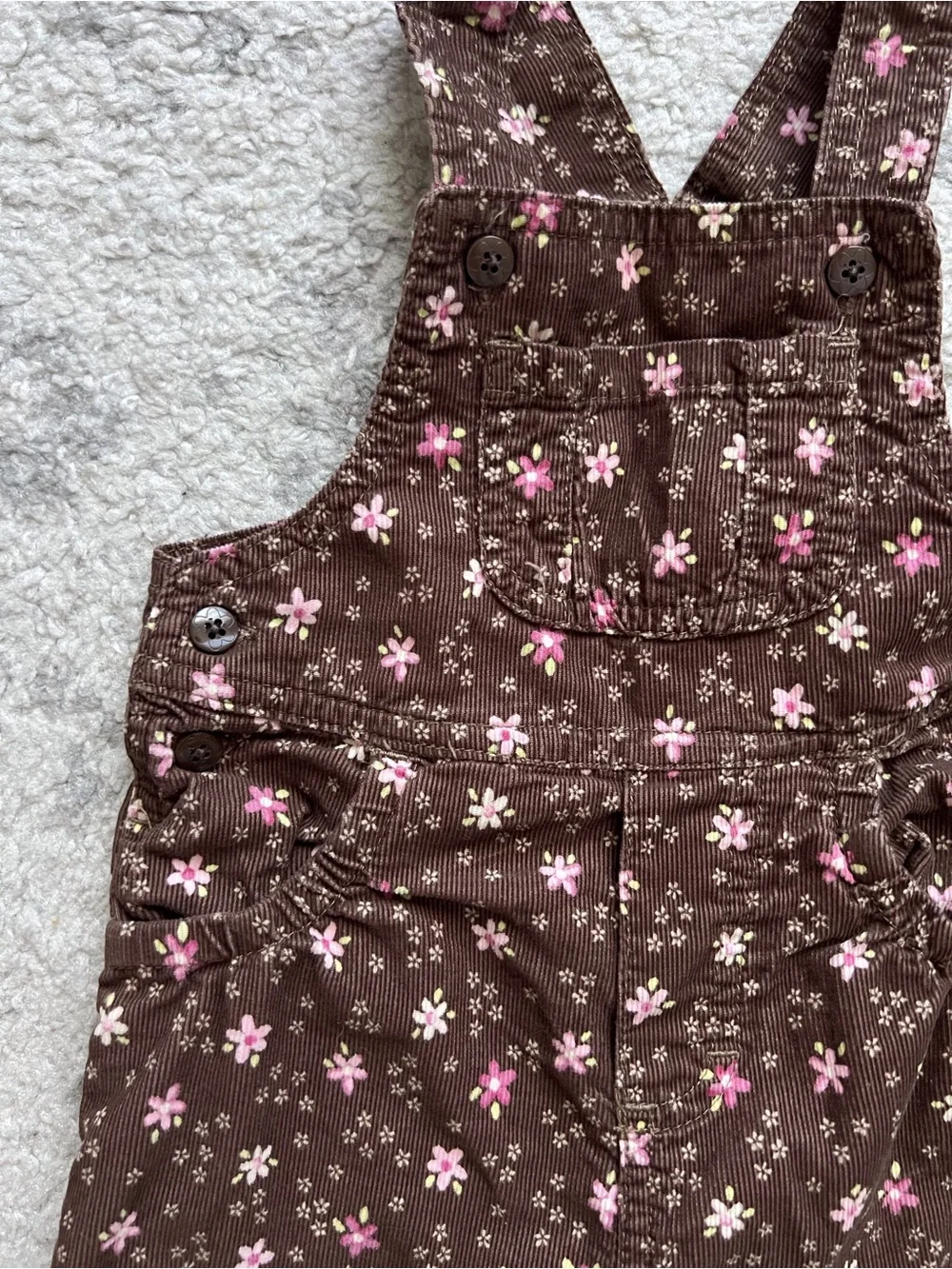 Carters 12 Mo Brown Corduroy Overalls Floral Cotton Fall Autumn Pink Flower